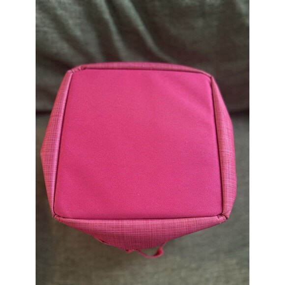 Thirty One Round Pop Up Bin Organizer In Pink Crosshatch 9.5x7.5 Inches - Picture 6 of 7